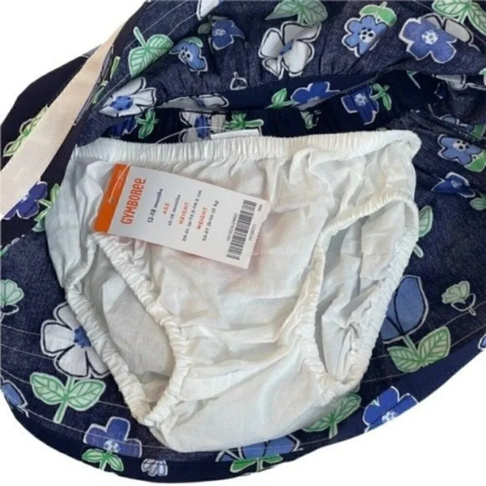 Gymboree girls 12-18 months skirt with diaper cover navy flowers ribbon trim
